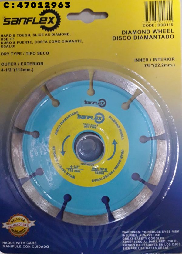 DISCO DIAMANTE SEGMENTADO DIAMOND 4 1/2 (PULG) SANFLEX.