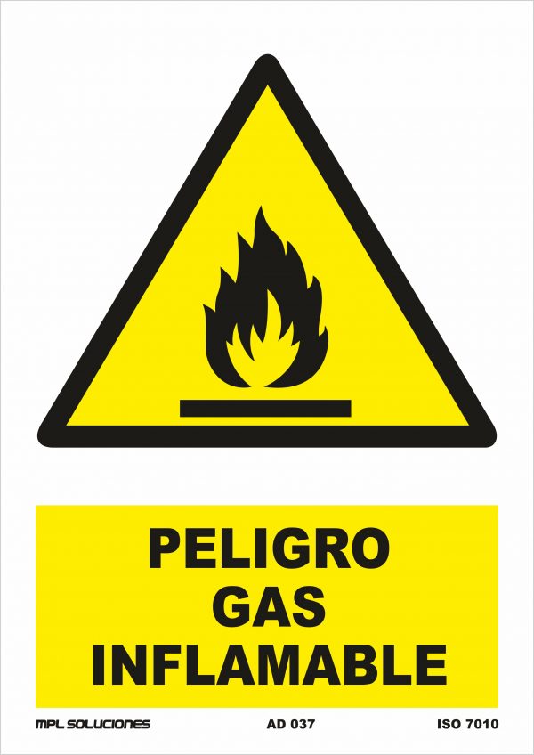 LETRERO PLÁSTICO PELIGRO GAS INFLAMABLE