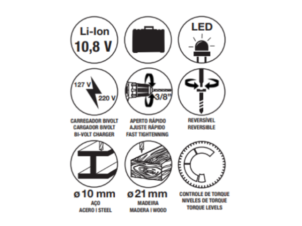 TALADRO ATORNILLADOR 3/8″  INALAMBRICA TRAMONTINA 10.8V