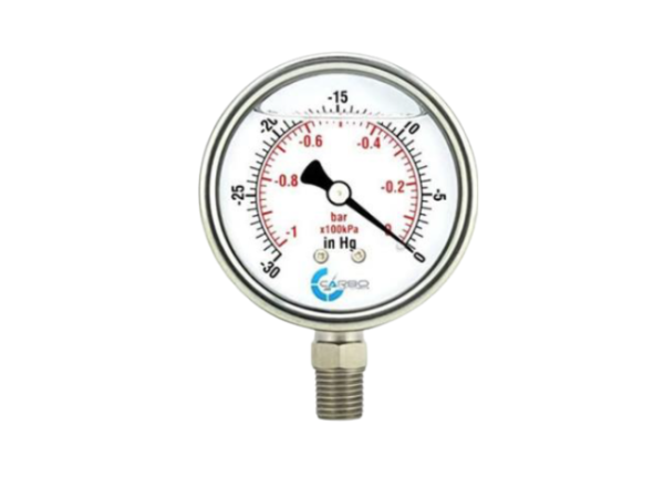 VACUOMETRO DE GLICERINA VACIO -30 Hg/o, frontal NPT de 1/4 , dial 2.5 – CARBO